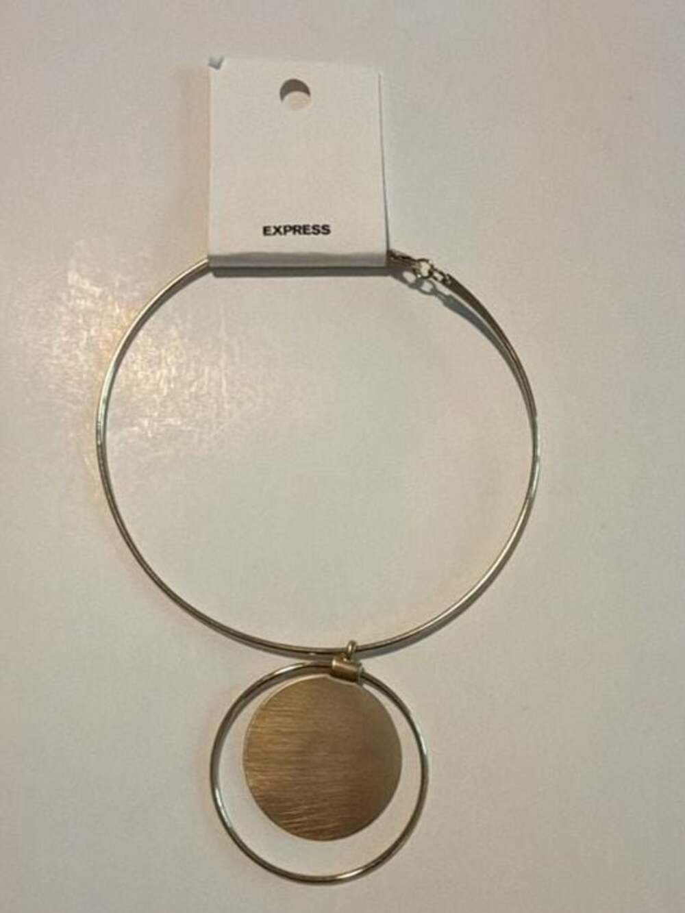 EXPRESS Gold Tone Double Circle Pendant Choker Necklace New with Tags